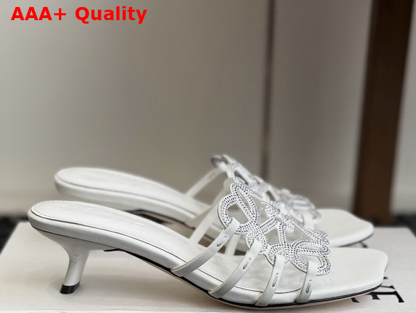 Loewe Petal Anagram Slide in Rhinestone Embellished Suede Anthurium White Replica