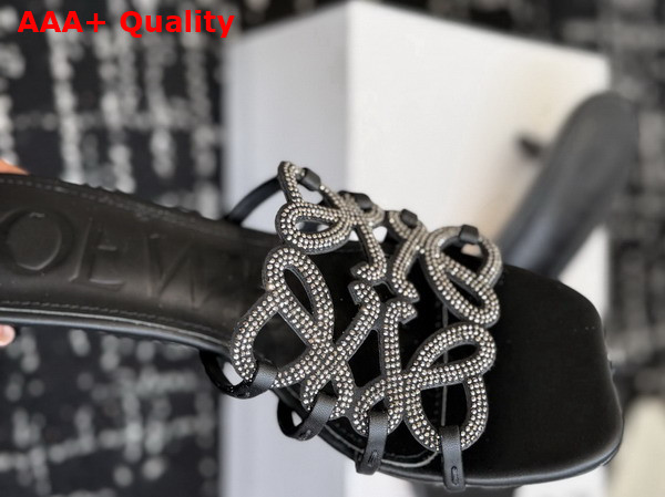 Loewe Petal Anagram Slide in Rhinestone Embellished Suede Black Replica