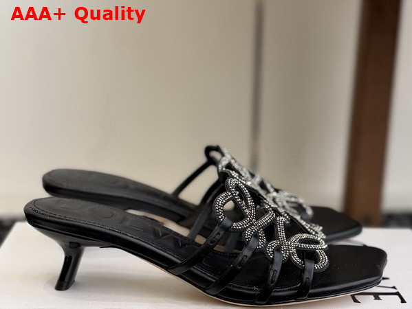 Loewe Petal Anagram Slide in Rhinestone Embellished Suede Black Replica
