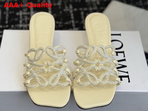 Loewe Petal Anagram Slide in Rhinestone Embellished Suede Butter Replica