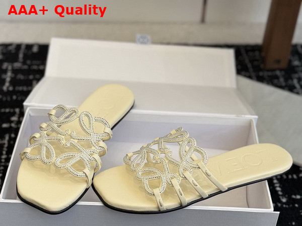 Loewe Petal Anagram Slide in Rhinestone Embellished Suede Butter Replica
