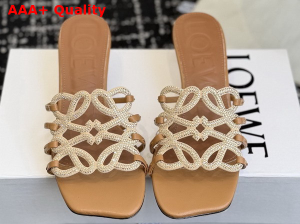 Loewe Petal Anagram Slide in Rhinestone Embellished Suede Camel Replica