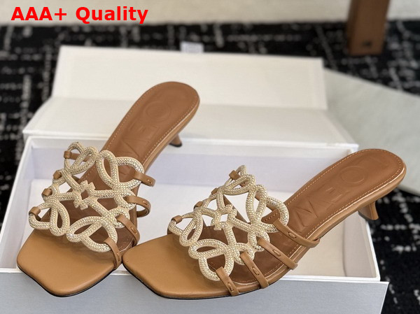 Loewe Petal Anagram Slide in Rhinestone Embellished Suede Camel Replica