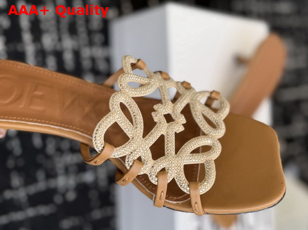 Loewe Petal Anagram Slide in Rhinestone Embellished Suede Camel Replica