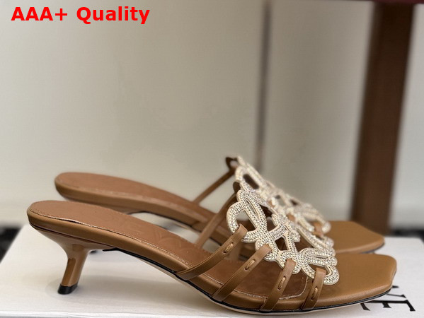 Loewe Petal Anagram Slide in Rhinestone Embellished Suede Camel Replica
