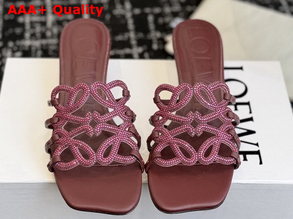 Loewe Petal Anagram Slide in Rhinestone Embellished Suede Dark Burgundy Replica