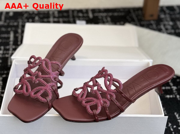 Loewe Petal Anagram Slide in Rhinestone Embellished Suede Dark Burgundy Replica