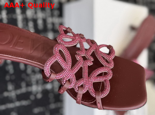 Loewe Petal Anagram Slide in Rhinestone Embellished Suede Dark Burgundy Replica
