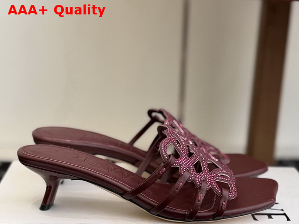 Loewe Petal Anagram Slide in Rhinestone Embellished Suede Dark Burgundy Replica