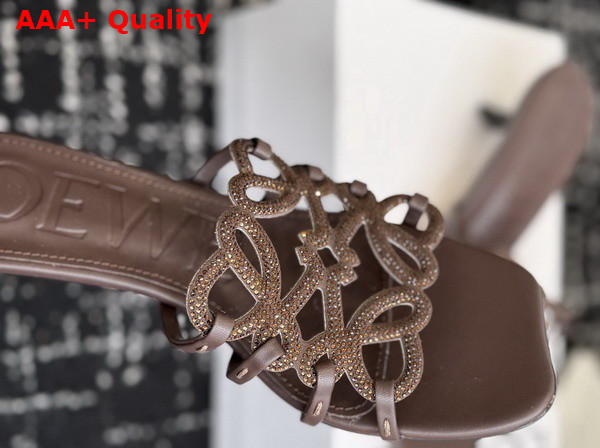 Loewe Petal Anagram Slide in Rhinestone Embellished Suede Dark Chestnut Replica