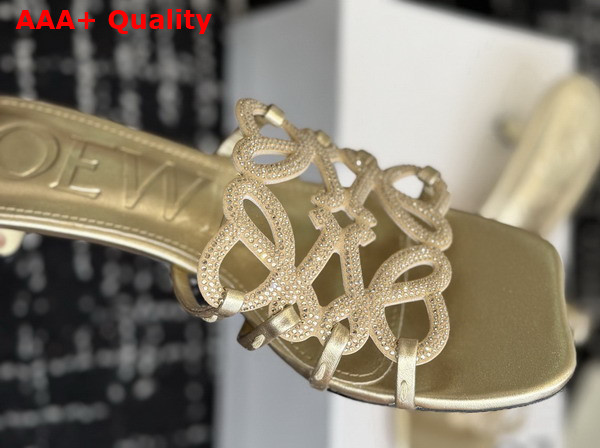 Loewe Petal Anagram Slide in Rhinestone Embellished Suede Light Gold Replica