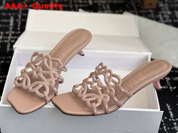 Loewe Petal Anagram Slide in Rhinestone Embellished Suede Light Taupe Replica