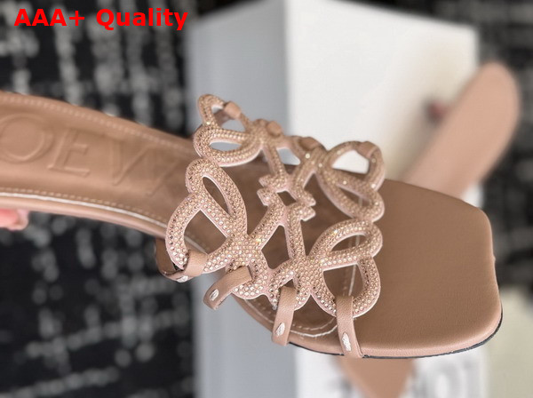 Loewe Petal Anagram Slide in Rhinestone Embellished Suede Light Taupe Replica