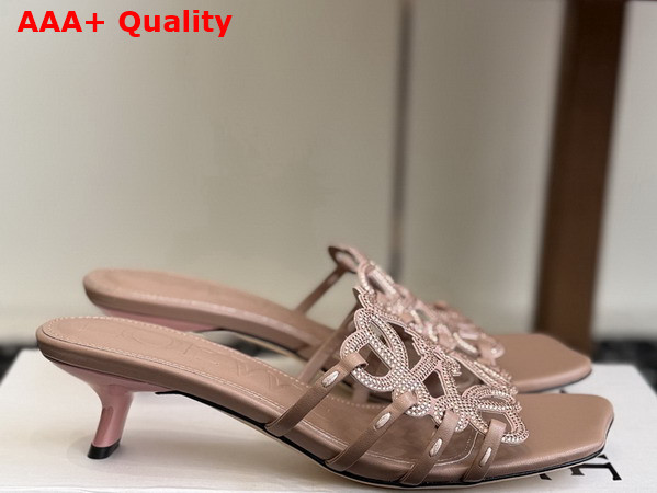 Loewe Petal Anagram Slide in Rhinestone Embellished Suede Light Taupe Replica