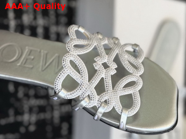 Loewe Petal Anagram Slide in Rhinestone Embellished Suede Silver Replica