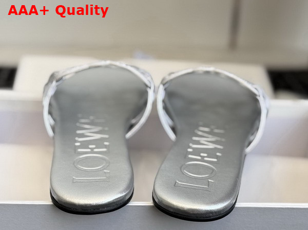 Loewe Petal Anagram Slide in Rhinestone Embellished Suede Silver Replica