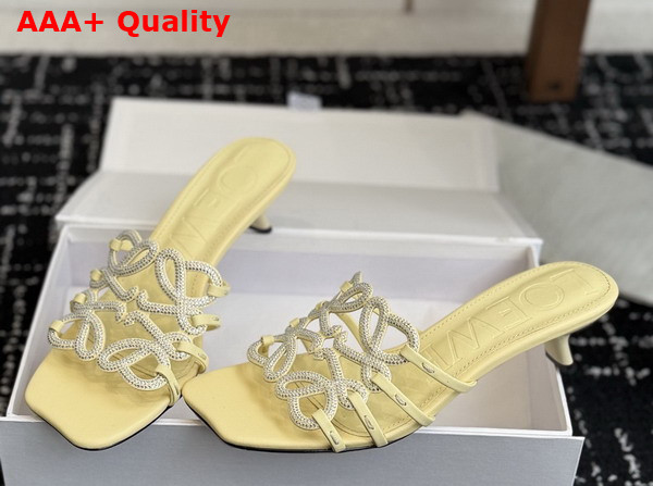 Loewe Petal Anagram Slide in Rhinestone Embellished Suede Yellow Replica
