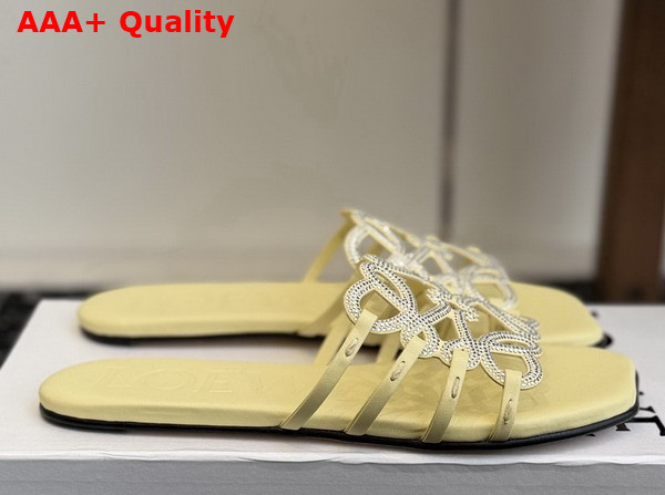 Loewe Petal Anagram Slide in Rhinestone Embellished Suede Yellow Replica