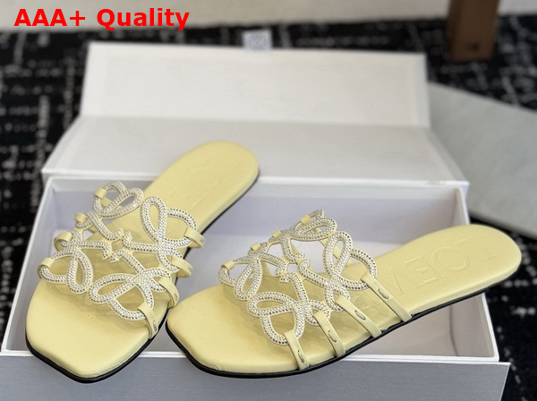 Loewe Petal Anagram Slide in Rhinestone Embellished Suede Yellow Replica