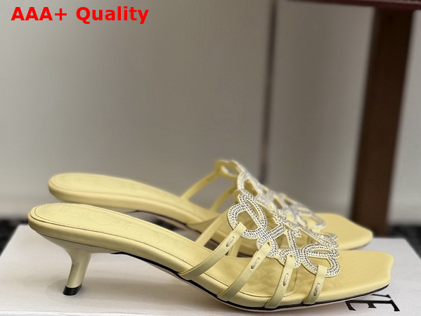 Loewe Petal Anagram Slide in Rhinestone Embellished Suede Yellow Replica