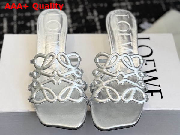 Loewe Petal Anagram Slide in Silver Laminated Lambskin Replica