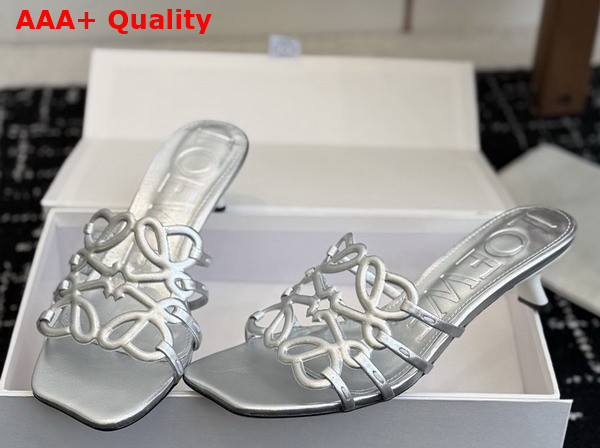 Loewe Petal Anagram Slide in Silver Laminated Lambskin Replica