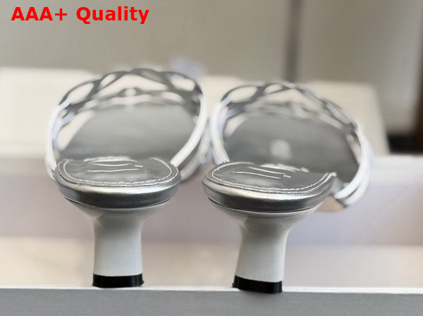 Loewe Petal Anagram Slide in Silver Laminated Lambskin Replica