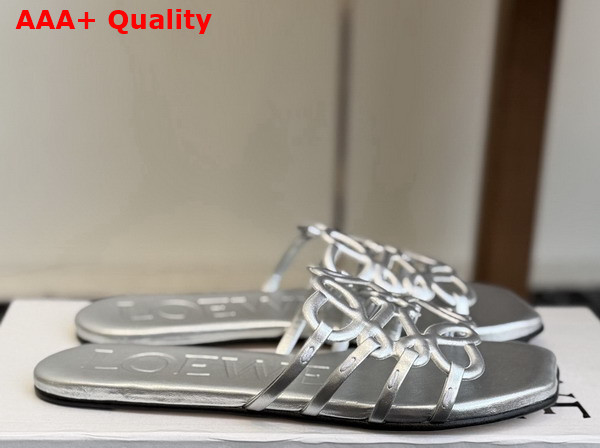 Loewe Petal Anagram Slide in Silver Laminated Lambskin Replica