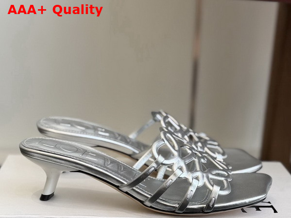 Loewe Petal Anagram Slide in Silver Laminated Lambskin Replica