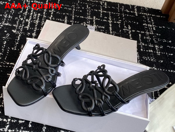 Loewe Petal Anagram Slide in Soft Calfskin Black Replica