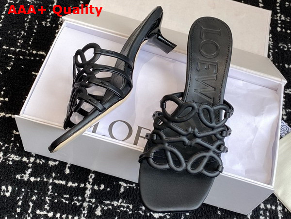Loewe Petal Anagram Slide in Soft Calfskin Black Replica