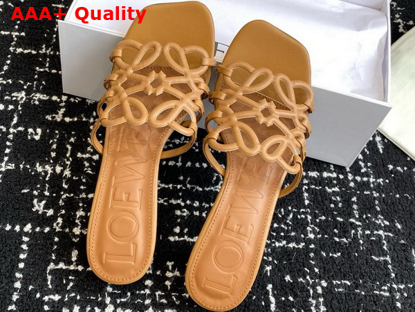 Loewe Petal Anagram Slide in Soft Calfskin Camel Replica