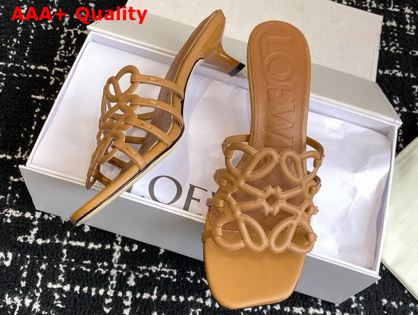 Loewe Petal Anagram Slide in Soft Calfskin Camel Replica