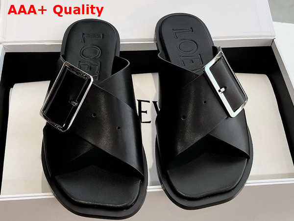 Loewe Petal Belt Flat Sandal in Black Vegetable Tanned Calfskin Replica