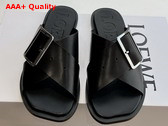 Loewe Petal Belt Flat Sandal in Black Vegetable Tanned Calfskin Replica