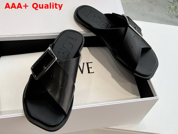 Loewe Petal Belt Flat Sandal in Black Vegetable Tanned Calfskin Replica