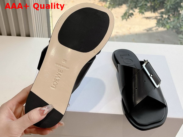 Loewe Petal Belt Flat Sandal in Black Vegetable Tanned Calfskin Replica