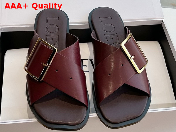 Loewe Petal Belt Flat Sandal in Burgundy Vegetable Tanned Calfskin Replica