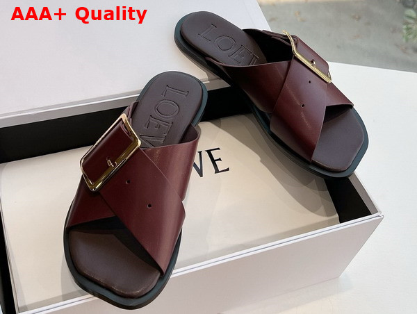 Loewe Petal Belt Flat Sandal in Burgundy Vegetable Tanned Calfskin Replica