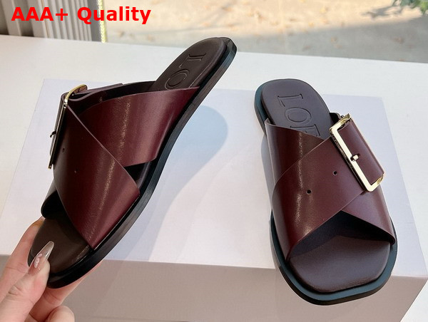 Loewe Petal Belt Flat Sandal in Burgundy Vegetable Tanned Calfskin Replica