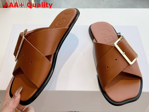 Loewe Petal Belt Flat Sandal in Tan Vegetable Tanned Calfskin Replica