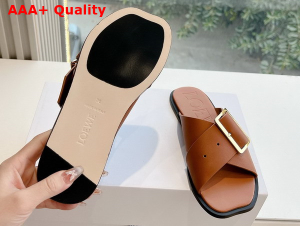 Loewe Petal Belt Flat Sandal in Tan Vegetable Tanned Calfskin Replica