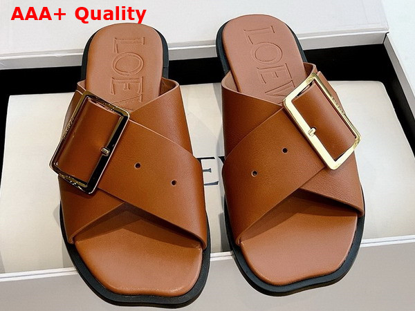 Loewe Petal Belt Flat Sandal in Tan Vegetable Tanned Calfskin Replica
