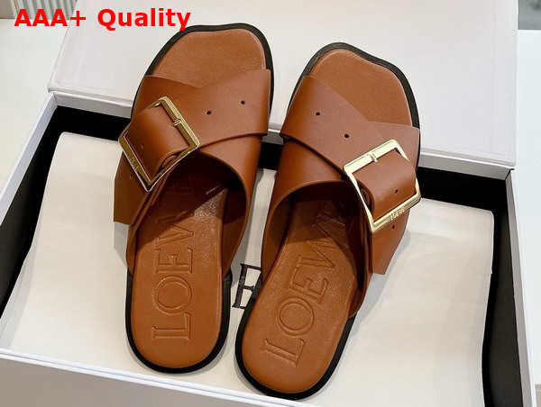 Loewe Petal Belt Flat Sandal in Tan Vegetable Tanned Calfskin Replica