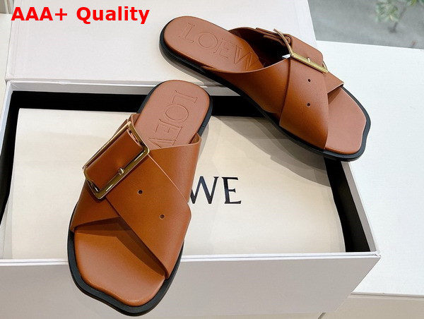 Loewe Petal Belt Flat Sandal in Tan Vegetable Tanned Calfskin Replica