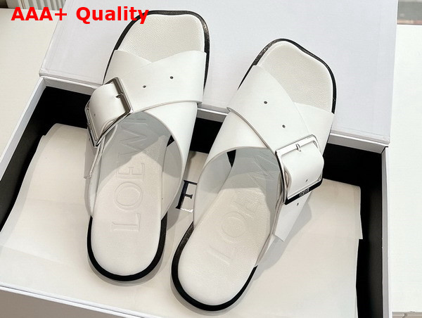 Loewe Petal Belt Flat Sandal in White Vegetable Tanned Calfskin Replica