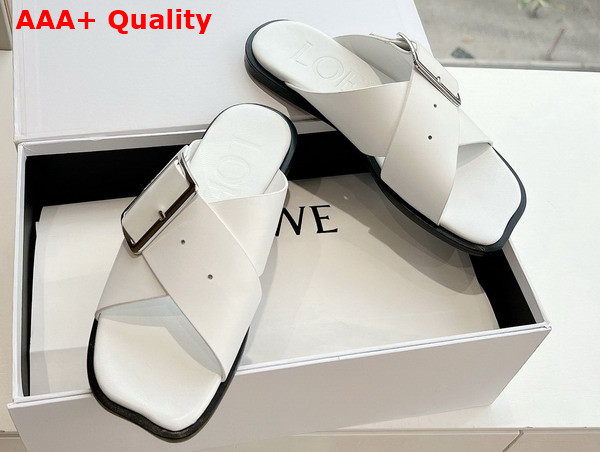 Loewe Petal Belt Flat Sandal in White Vegetable Tanned Calfskin Replica