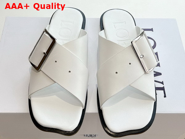 Loewe Petal Belt Flat Sandal in White Vegetable Tanned Calfskin Replica