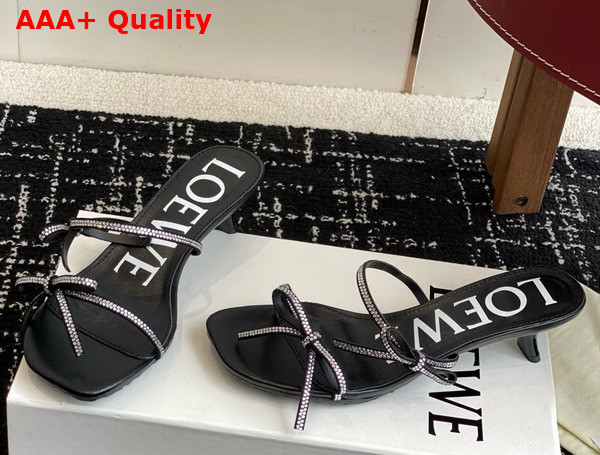 Loewe Petal Sandal in Suede and Rhinestones Black Replica
