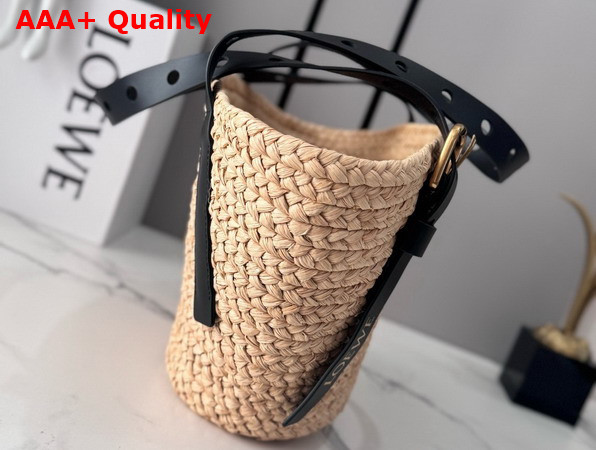 Loewe Punch Hole Basket Bag in Raffia and Calfskin Natural and Black Replica